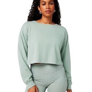 Fabletics Boxy‎ Long Sleeve Sage Grey Soft  Crop Top Sz S